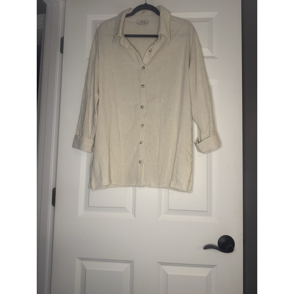 Sadie And Sage Long Sleeve Linen Blend Button Up Shirt Small